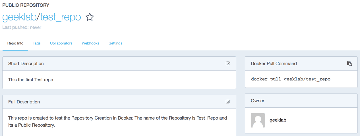Public repository in docker after creation