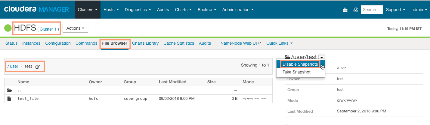 disabling HDFS snapshots from Cloudera Manager CCA 131