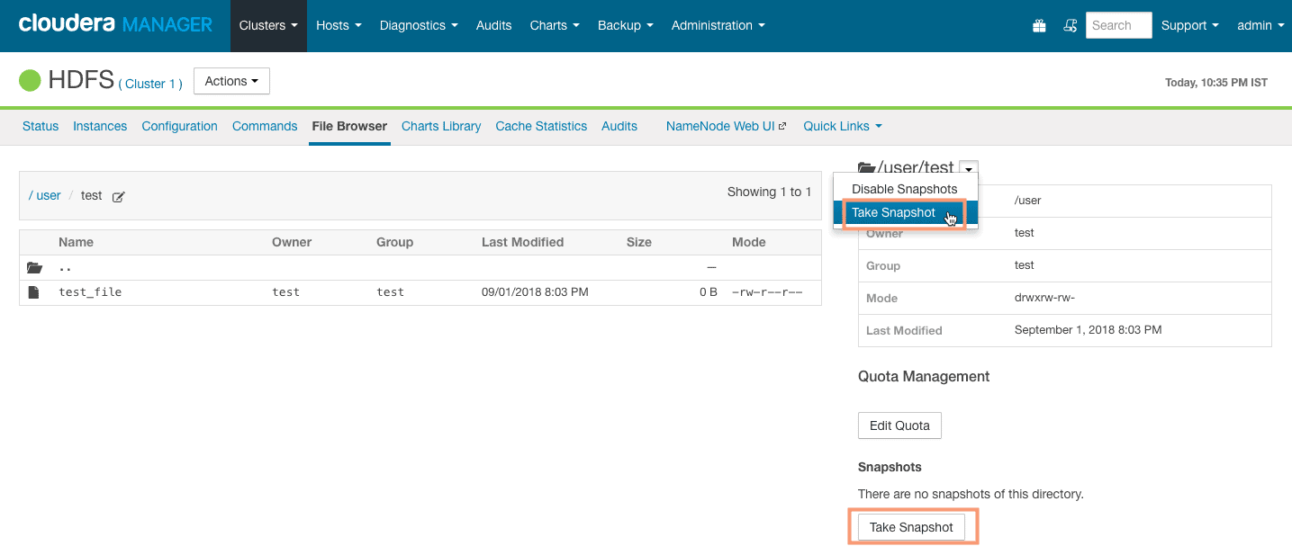 taking HDFS snapshot from Cloudera Manager CCA 131