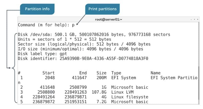 fdisk command options