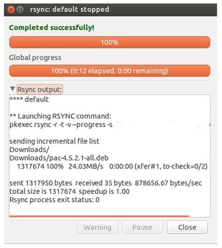 grsync ubuntu backup successful